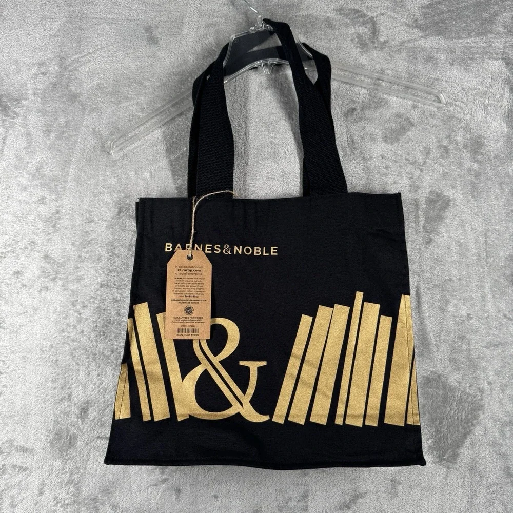 Barnes & Noble Premium‎ Organic In-Conversion Cotton Tote Black & Gold New